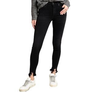 Agolde Sophie Skinny Jeans Stretch Mid Rise Black Denim Frayed Hem Womens 23 EUC